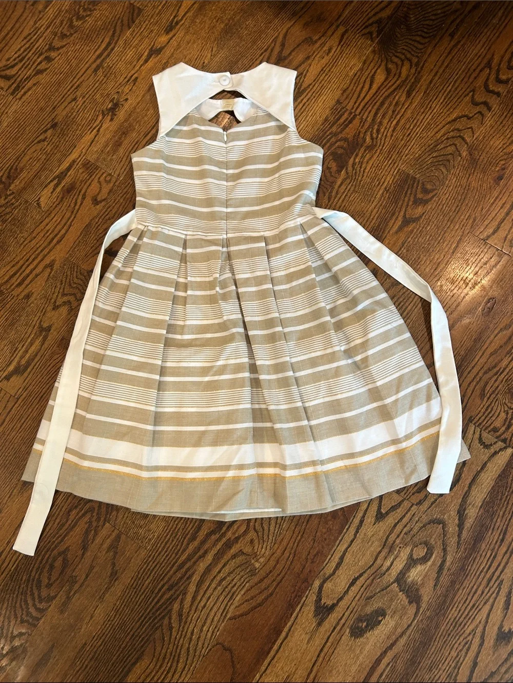 Bonnie Jean Beige and White Striped Fit-and-Flare Dress